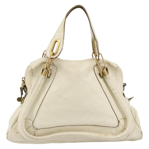 Chloe Paraty Hand Bag Leather White Gold Auth 177544