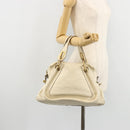 Chloe Paraty Hand Bag Leather White Gold Auth 177544-25