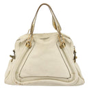 Chloe Paraty Hand Bag Leather White Gold Auth 177544-3