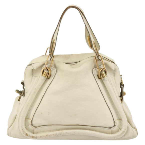 Chloe Paraty Hand Bag Leather White Gold Auth 177544