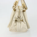 Chloe Paraty Hand Bag Leather White Gold Auth 177544-5