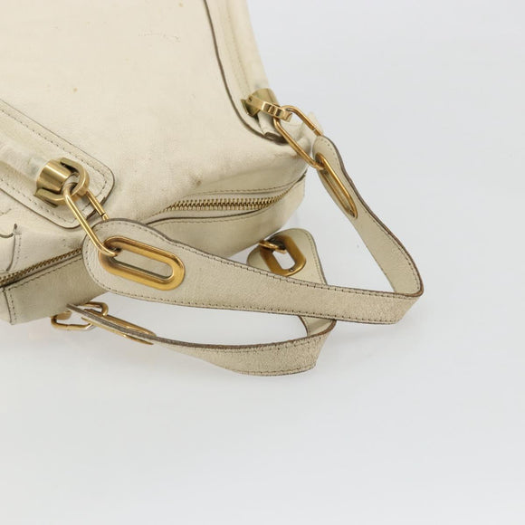 Chloe Paraty Hand Bag Leather White Gold Auth 177544