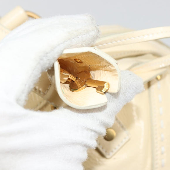 SAINT LAURENT Muse Toe Hand Bag Patent leather Ivory Gold 156464 Auth 177545