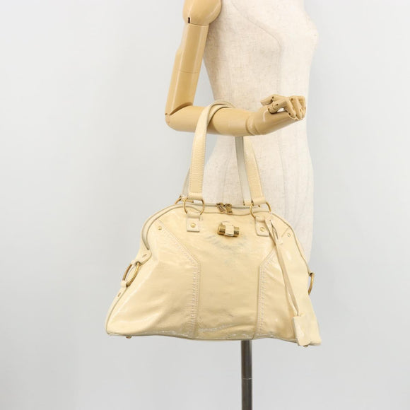 SAINT LAURENT Muse Toe Hand Bag Patent leather Ivory Gold 156464 Auth 177545