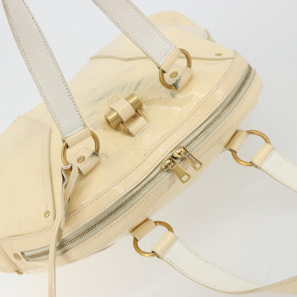 SAINT LAURENT Muse Toe Hand Bag Patent leather Ivory Gold 156464 Auth 177545
