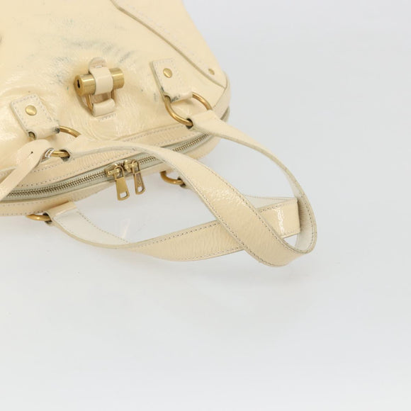SAINT LAURENT Muse Toe Hand Bag Patent leather Ivory Gold 156464 Auth 177545