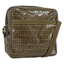 FENDI Zucchino Canvas Shoulder Bag Beige Gold Auth 177546-1