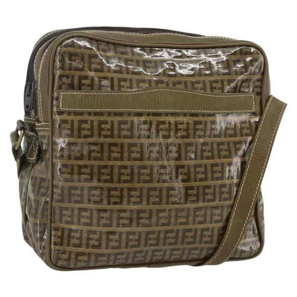 FENDI Zucchino Canvas Shoulder Bag Beige Gold Auth 177546