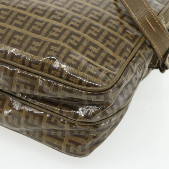 FENDI Zucchino Canvas Shoulder Bag Beige Gold Auth 177546