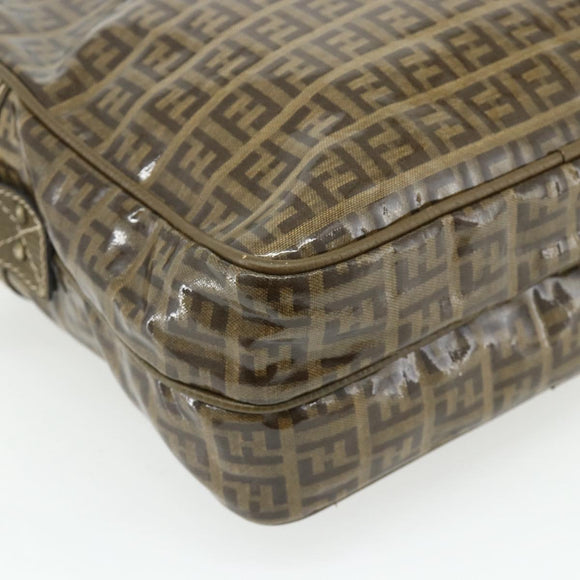 FENDI Zucchino Canvas Shoulder Bag Beige Gold Auth 177546