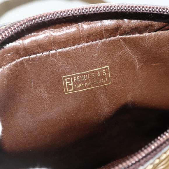FENDI Zucchino Canvas Shoulder Bag Beige Gold Auth 177546