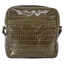 FENDI Zucchino Canvas Shoulder Bag Beige Gold Auth 177546-13