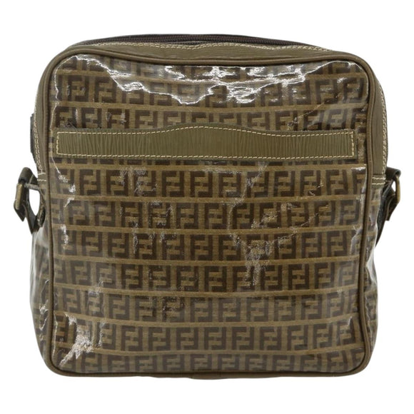 FENDI Zucchino Canvas Shoulder Bag Beige Gold Auth 177546