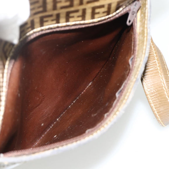 FENDI Zucchino Canvas Shoulder Bag Beige Gold Auth 177546