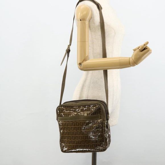 FENDI Zucchino Canvas Shoulder Bag Beige Gold Auth 177546