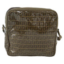 FENDI Zucchino Canvas Shoulder Bag Beige Gold Auth 177546-2