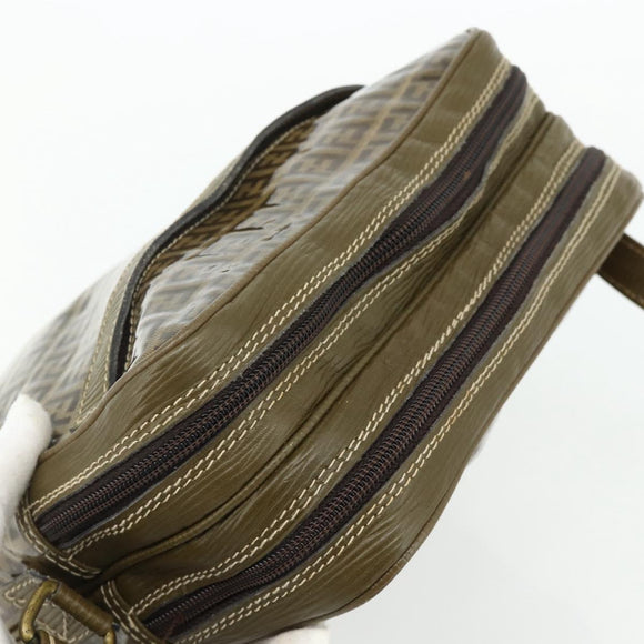 FENDI Zucchino Canvas Shoulder Bag Beige Gold Auth 177546