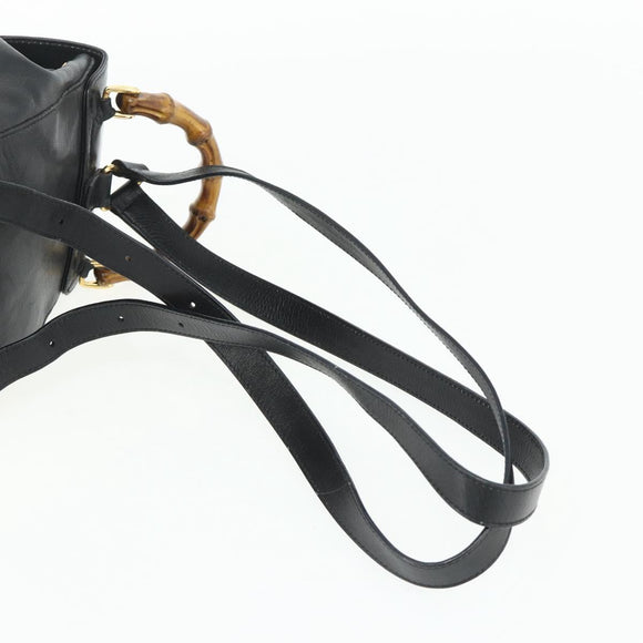 GUCCI Bamboo Backpack Leather Black Gold 003 1705 0030 Auth 177547A