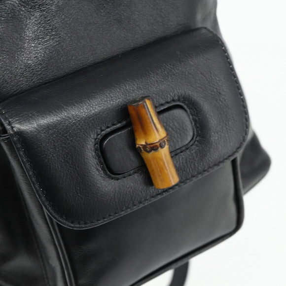 GUCCI Bamboo Backpack Leather Black Gold 003 1705 0030 Auth 177547A