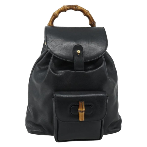 GUCCI Bamboo Backpack Leather Black Gold 003 1705 0030 Auth 177547A