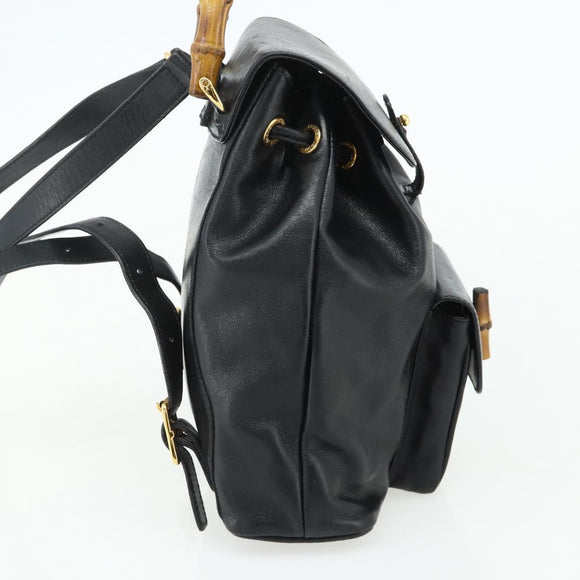 GUCCI Bamboo Backpack Leather Black Gold 003 1705 0030 Auth 177547A