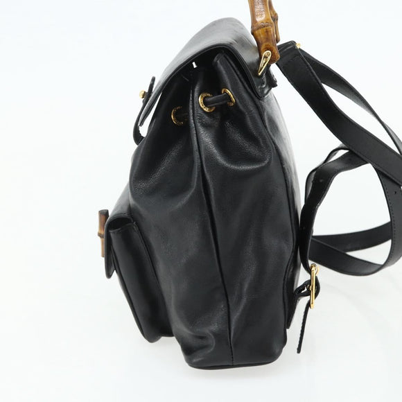 GUCCI Bamboo Backpack Leather Black Gold 003 1705 0030 Auth 177547A