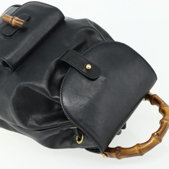 GUCCI Bamboo Backpack Leather Black Gold 003 1705 0030 Auth 177547A