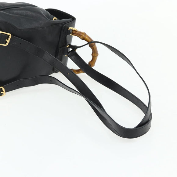 GUCCI Bamboo Backpack Leather Black Gold 003 1705 0030 Auth 177547A
