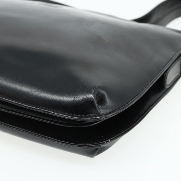 LOEWE Anagram Shoulder Bag Leather Black Gold Auth 177548