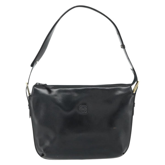 LOEWE Anagram Shoulder Bag Leather Black Gold Auth 177548