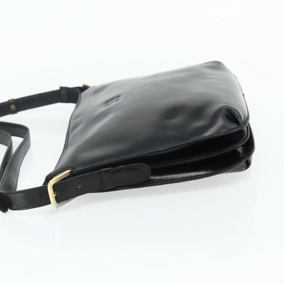 LOEWE Anagram Shoulder Bag Leather Black Gold Auth 177548