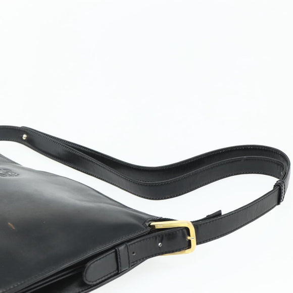 LOEWE Anagram Shoulder Bag Leather Black Gold Auth 177548