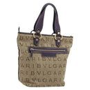 BVLGARI Logo Mania Tote Bag Canvas Beige Gold purple Auth 177564A-1