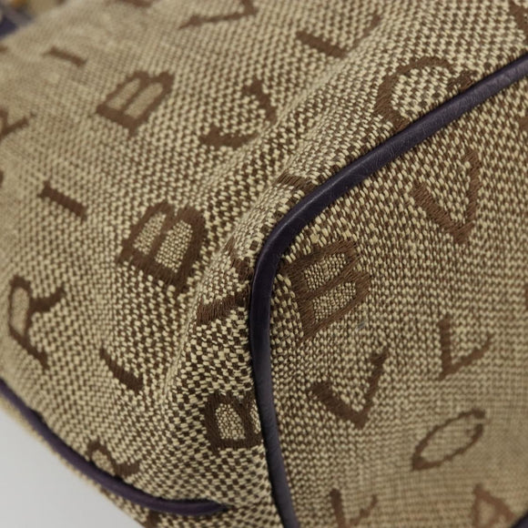 BVLGARI Logo Mania Tote Bag Canvas Beige Gold purple Auth 177564A