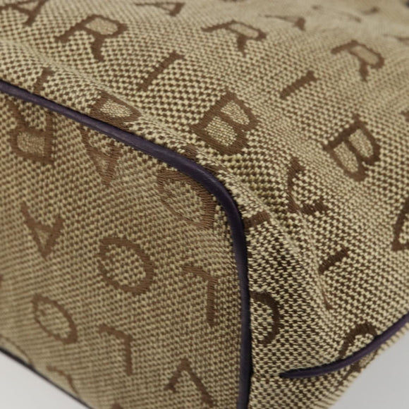 BVLGARI Logo Mania Tote Bag Canvas Beige Gold purple Auth 177564A