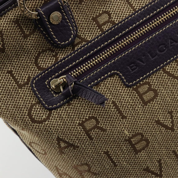 BVLGARI Logo Mania Tote Bag Canvas Beige Gold purple Auth 177564A