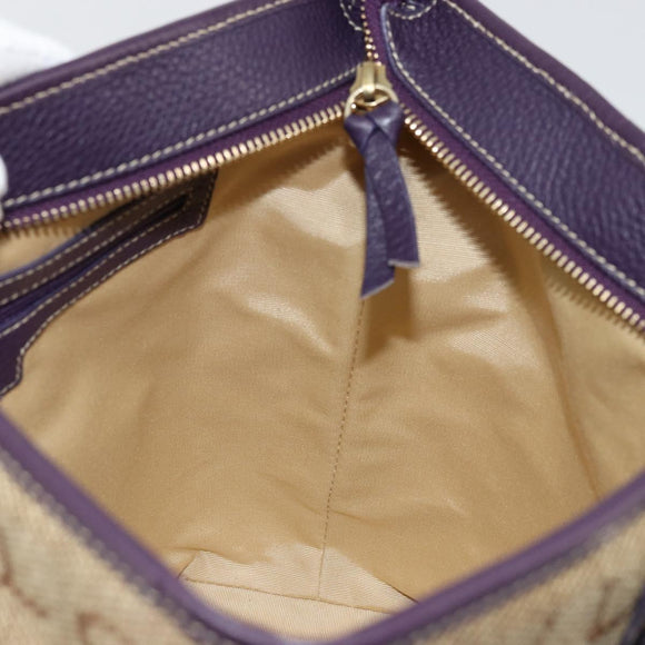 BVLGARI Logo Mania Tote Bag Canvas Beige Gold purple Auth 177564A
