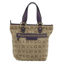 BVLGARI Logo Mania Tote Bag Canvas Beige Gold purple Auth 177564A-13
