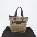 BVLGARI Logo Mania Tote Bag Canvas Beige Gold purple Auth 177564A-12
