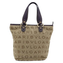 BVLGARI Logo Mania Tote Bag Canvas Beige Gold purple Auth 177564A-2