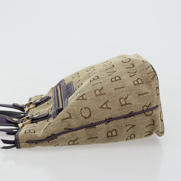 BVLGARI Logo Mania Tote Bag Canvas Beige Gold purple Auth 177564A