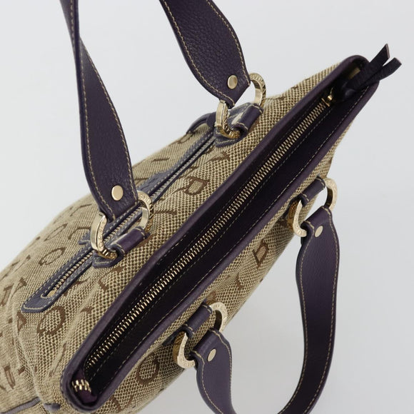 BVLGARI Logo Mania Tote Bag Canvas Beige Gold purple Auth 177564A