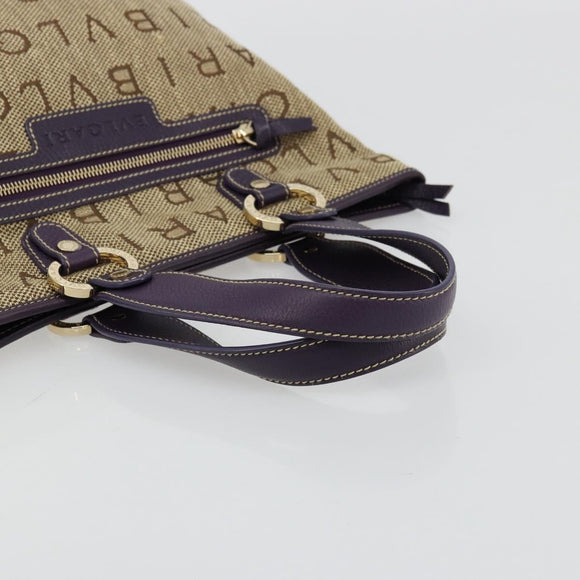 BVLGARI Logo Mania Tote Bag Canvas Beige Gold purple Auth 177564A