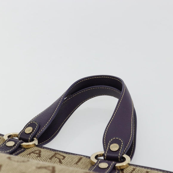 BVLGARI Logo Mania Tote Bag Canvas Beige Gold purple Auth 177564A