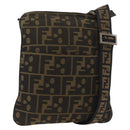 FENDI Zucca Canvas Shoulder Bag Black Brown Auth 177566-1