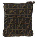 FENDI Zucca Canvas Shoulder Bag Black Brown Auth 177566-13