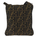 FENDI Zucca Canvas Shoulder Bag Black Brown Auth 177566-2