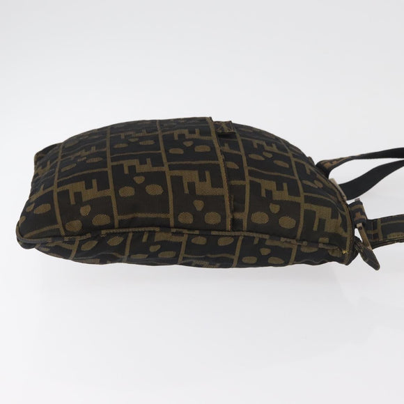 FENDI Zucca Canvas Shoulder Bag Black Brown Auth 177566