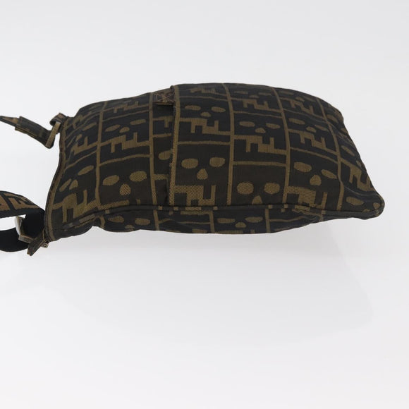 FENDI Zucca Canvas Shoulder Bag Black Brown Auth 177566