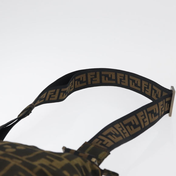 FENDI Zucca Canvas Shoulder Bag Black Brown Auth 177566